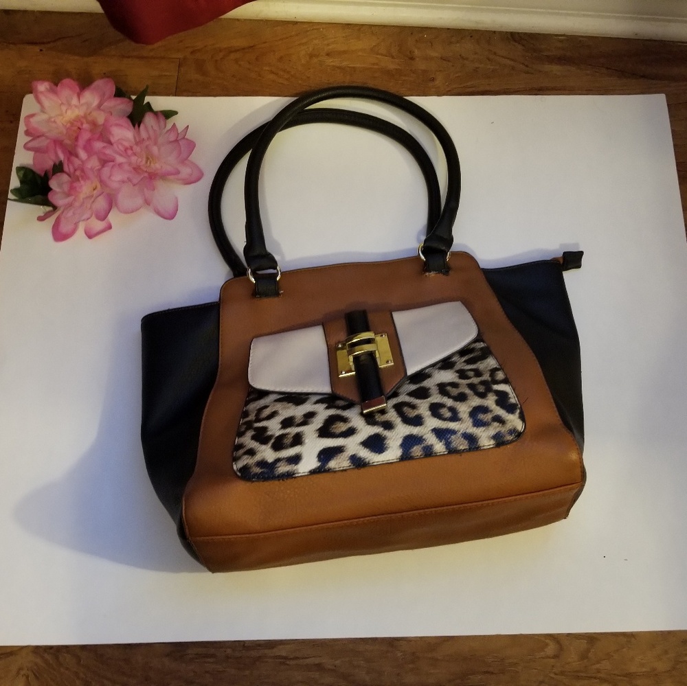 Leopard print satchel purse|Large
